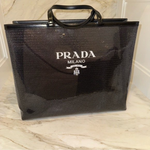 NWT Prada Sequined Logo Print Mesh Tote Bag - Picture 8 of 15
